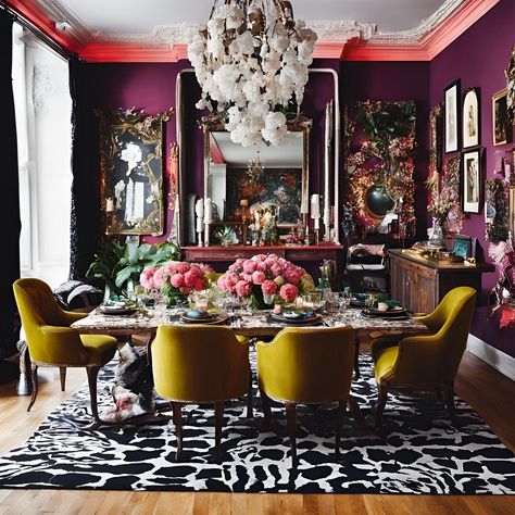 Maximalist dinnig room 😍 Maximalism Dining Room, Dining Room Maximalist, Warm Maximalism, Maximalist Dining Rooms, Dark Maximalist Decor, Maximalist Garden, Maximalist Dining Room, Teal Bedroom Ideas, Maximalist Kitchen