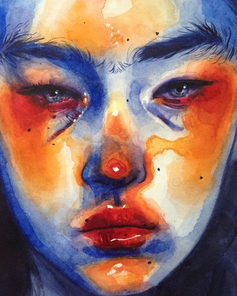 Gouache Drawing, Watercolor Art Face, Watercolor Face, Arte Grunge, Painting Gouache, Expressionist Art, Colorful Portrait, Identity Art, Watercolor Inspiration