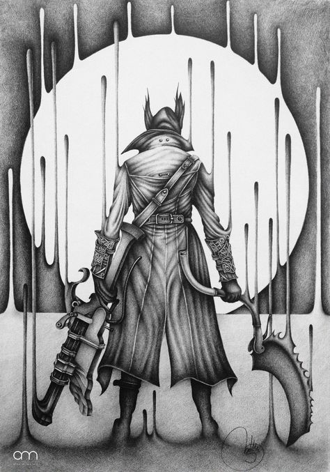 Bloodborne 35/50 cm - PENCIL #gaming Bloodborne Characters, Hunter Tattoo, Horror Drawing, Bloodborne Art, Old Blood, Demon Souls, Dark Souls 3, 3 Piece Canvas Art, Bloodborne