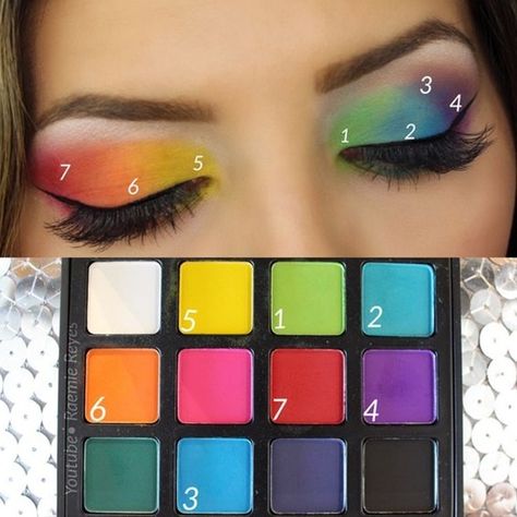 14 Easy Eyeshadow Tutorials For Perfect Eyes Carnaval Make-up, Simple Eyeshadow Tutorial, Rainbow Eye Makeup, Make Up Designs, Rainbow Eyeshadow, Drag Make-up, Cute Eyeshadow Looks, Eyeshadow For Blue Eyes, Simple Eyeshadow