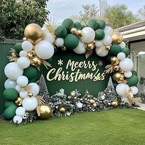 White Christmas Balloon Garland, White Gold Balloons, Christmas Balloon Arch, Christmas Balloon Garland, Ward Christmas Party, Christmas Quilting Projects, Christmas Backdrop, Garland Arch, Christmas Balloons