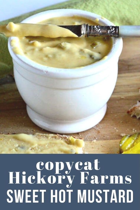 This copycat sweet hot mustard is almost identical in taste to Hickory Farms sweet hot mustard. And only 5 ingredients! #mustard #homemademustard #hickoryfarmsmustard #copycatrecipe Hickory Farms Sweet Hot Mustard Recipe, Sweet Hot Mustard Recipe, Sweet Hot Mustard, Honey Mustard Recipes, Hot Mustard, Homemade Mustard, Hickory Farms, Mustard Recipe, Hearty Comfort Food