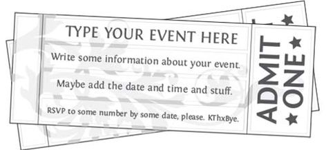 Customize this blank event ticket template with your own text. The only stationary uneditable text is the "admit one" text along the side. Concert Ticket Template Free, Ticket Template Free Printables, Movie Ticket Template, Ticket Template Printable, Concert Ticket Gift, Ticket Template Free, Event Ticket Template, Concert Ticket Template, Birthday Surprises For Him