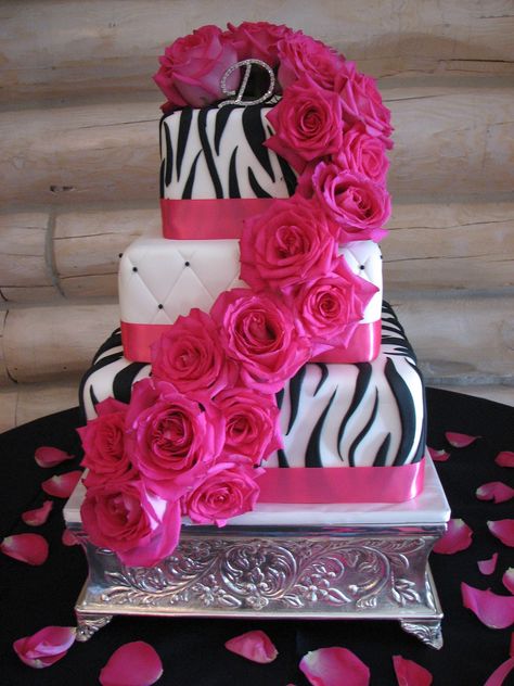 fuchsia Wedding Cakes | Decadent Designs: Leandra's Black/Pink Zebra Wedding Cake Zebra Wedding, Pink Black Weddings, Fuchsia Wedding, Hot Pink Weddings, Fondant Wedding Cakes, Black Wedding Cakes, Zebra Cake, Pink Wedding Cake, 50th Party