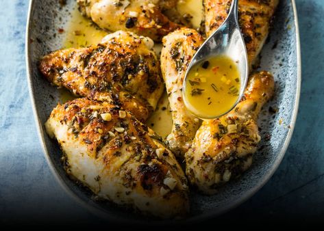 Greek Chicken | America's Test Kitchen Athenian Chicken Recipes, Atk Recipes, Chicken Receipts, Chicken Quarter Recipes, Homewood Alabama, Herbed Chicken, Cooks Country, Greek Heritage, Greek Chicken Recipes