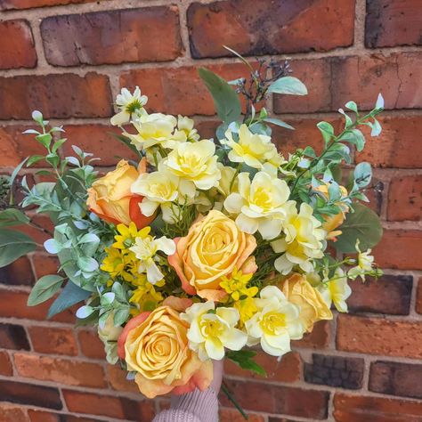 Our yellow rose bridal bouquet ready to be tied off 💛 #bridalbouquet #rosebouquet #bridetobe #weddingflowers #yellowwedding #wildflowerbouquet #fauxflowers #fauxflowerwedding #engagement Yellow Flowers Bouquet, Yellow Bouquets, Rose Bridal Bouquet, Bridal Bouquet Fall, Red Rose Bouquet, Wildflower Bouquet, Yellow Wedding, Floral Shop, English Roses