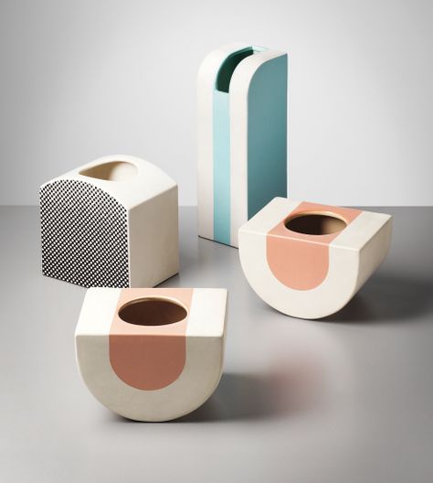 ETTORE SOTTSASS JR, Group of four vases, model nos. 451, 452, 454 Keramik Design, Memphis Design, Indian Architecture, Organic Form, Ceramic Design, Nail Stamping, Objects Design, Ceramic Sculpture, Ceramic Pottery