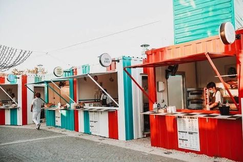 Kiosks Design Ideas, Food Kiosk Design Ideas Outdoor, Foodcourt Design Outdoor, Food Kiosk Design, Container Park, Food Court Design, Food Truck Park, Container Coffee Shop, Street Food Design