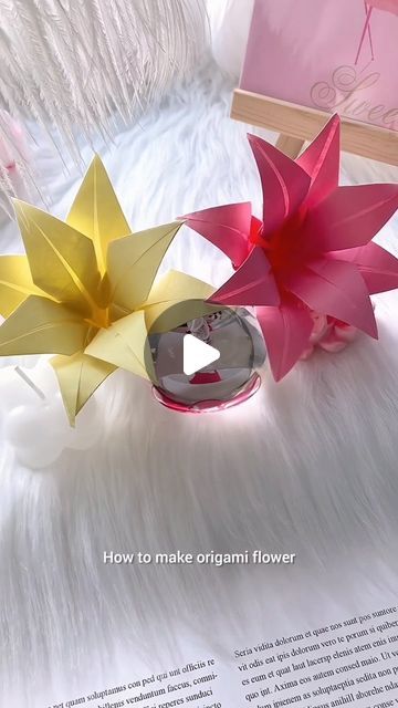 Lilies Paper Flowers, Origami Flowers Lily, Lily Origami Flower Tutorial, Origami Paper Flowers Tutorial, Flowers Origami Tutorial, Flower Origami Easy, Simple Origami Flower, Oragami Flowers, Paper Lily Flower