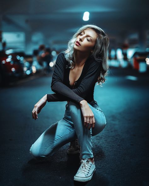 women, model, blonde, cleavage, closed eyes, parted lips, arms crossed, squatting, portrait display, black tops, jeans, torn jeans, Converse, sneakers, depth of field, parking, parking lot, car, cyan | 3072x3840 Wallpaper - wallhaven.cc 90s Poses, Street Photography Model, Rooftop Photoshoot, Parted Lips, Jeans Converse, Torn Jeans, Photography Posing Guide, Business Portrait, Closed Eyes