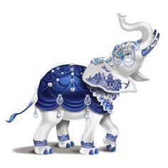 Elephant Decal, Blue Willow China, Elephant Home Decor, Blue Tail, Elephant Parade, Elephant Illustration, Elephant Ornament, Lucky Elephant, Elephant Painting