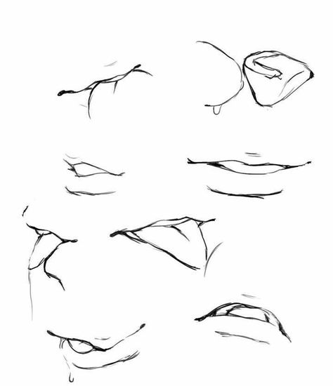 Man Mouth Drawing, Nose Reference Drawing, Mouth Reference, Lips Sketch, How To Draw Anime Eyes, Mouth Drawing, Sketch Poses, Drawing Examples, Hand Drawing Reference