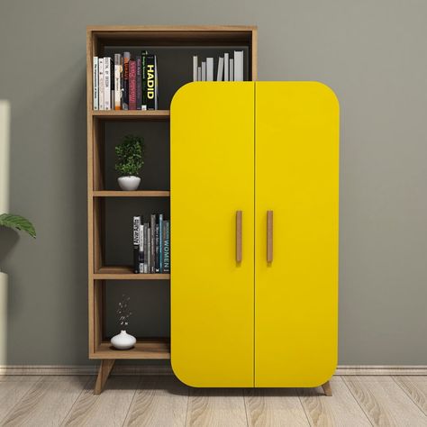 Bless international Geometric Storage Bookcase | Wayfair Yellow Bookshelves, Laundry Room Organization Storage, Modern Bookshelf, Furniture Details Design, Cabinetry Design, Bookshelves Kids, Laundry Room Organization, Pantry Cabinet, Shoe Storage Cabinet