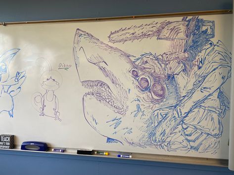 Anime Whiteboard Art, Things To Draw On A Whiteboard, Whiteboard Art, Vibrant Illustration, Paint Brush Art, Board Art, Pretty Drawings, Chainsaw Man, Funky Art