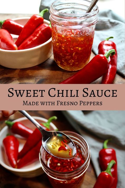 Canning Veggies, Chili Pepper Sauce, Barbecue Sauces, Sweet Chili Sauce Recipe, Fresno Peppers, Asian Sauces, Chili Pepper Recipes, Pepper Sauce Recipe, Gold Food