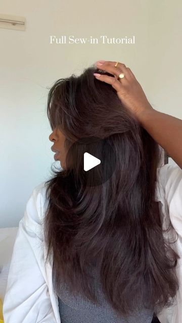 Ivy Flip Over Method Sew Ins, Natural Looking Weave Black Women, Full Weave With Bangs, Fall Sew In Hairstyles, Full Head Weave With Bangs, Flip Method Sew In Weave, Straight Flip Over Sew In, Flip Over Weave Sew Ins, Seamless Sew In Weave