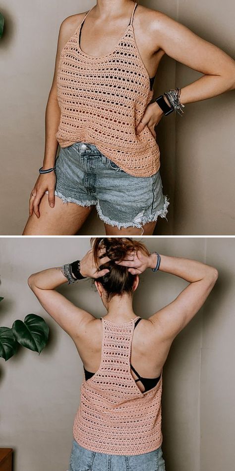 Awesome Loose Crochet Summer Tops Free Patterns How To Crochet Tank Top, Crochet Spaghetti Strap Top Pattern, Crochet Straps For Tops, Crochet Tank Top Free, Loose Crochet, Granny Blanket, Crochet Dreams, Crochet Ladies Tops, Basic Crochet