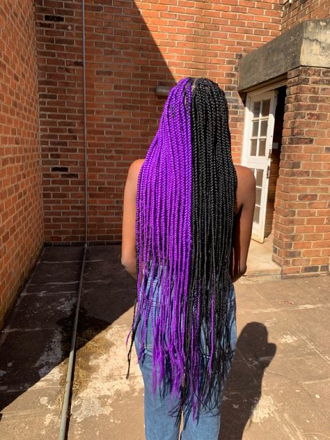 Dark Purple Box Braids, Purple And Black Braids, Box Braids Purple, Purple Box Braids, Purple Braids, Cute Box Braids, Cute Box Braids Hairstyles, Quick Braided Hairstyles, Box Braid