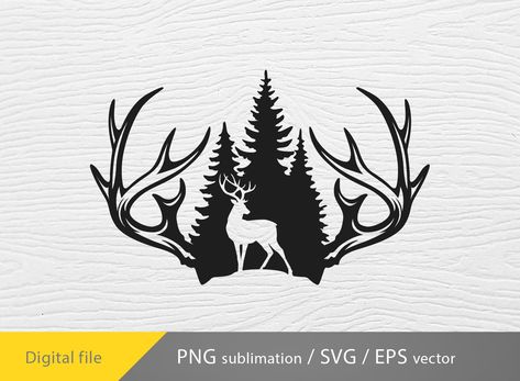 Digital download Bow Hunting Tattoos, Deer Drawings, Deer With Antlers, Japanese Ornament, Glass Etching Patterns, Deer Scene, Hunting Tattoos, Wood Burning Patterns Stencil, Deer Svg