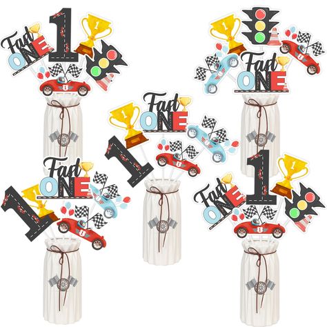 PRICES MAY VARY. Race Car Centerpieces Sticks: You will get 24pcs double-sided printing cards with 6 different shapes, 24pcs white sticks and 60pcs adhesive dots for easy assembly. Vintage Fast One Birthday Decorations for Boys: Retro race car birthday centerpieces are suitable for race car theme party, game theme party, children's birthday party, let's go racing party, celebration, baby showers, room decorations and other events. Adorable Fast One Birthday Table Decor: These lovely table center Fast One Birthday Centerpieces, Birthday Table Centerpieces, Car Centerpieces, Retro Race Car, First Birthday Decorations Boy, Racing Car Birthday, Retro Racing Car, First Birthday Centerpieces, Car Traffic