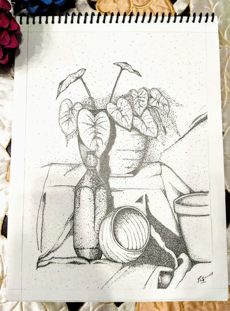 Pointillism Still Life, Simple Stippling Drawing, Art With Pencil, Stippling Drawing, Pencils Drawings, Pencil Drawing Ideas, Stippling Art, Arts Ideas, Cross Hatching