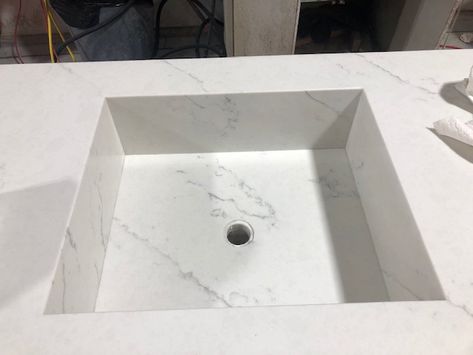 Recently finished fabricating a custom integrated sink and countertop for a client with engineered quartz. Integrated Quartz Sink, Quartz Sink Bathroom, Quartz Bathroom Sink, Kitchen Sink Options, Sink Options, Quartz Bathroom, Wall Chandelier, Quartz Sink, Stone Fireplace Surround