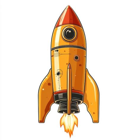 Retro Rocket, Cartoon Illustration, Rocket, Graphic Resources, Collage, Pins