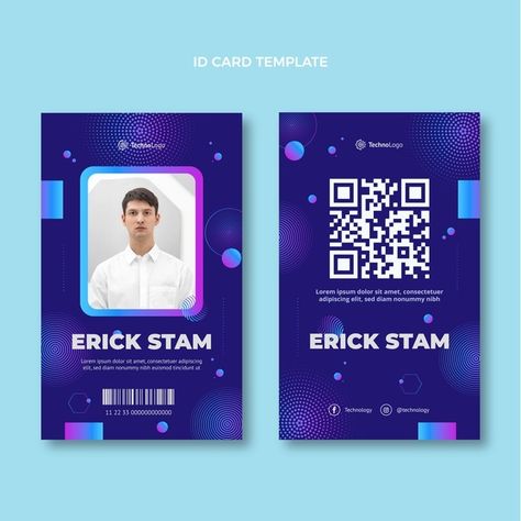 Gradient halftone technology id card | Free Vector #Freepik #freevector #technology #office #id-card #corporate Id Lanyard Design, Staff Card Design, 20th Birthday Aesthetic, Event Badge Design, Staff Card, Identity Card Design, Id Card Lanyard, Employees Card, Event Badges