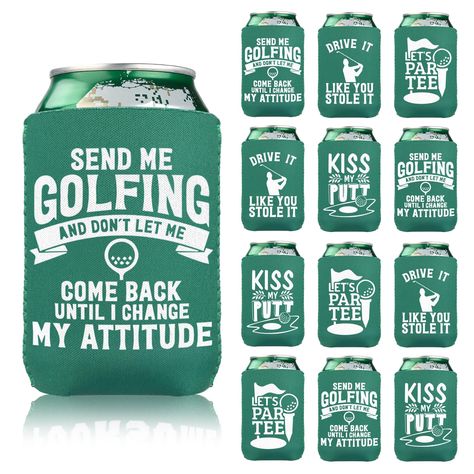 PRICES MAY VARY. FUNNY BEER COZY BULK：golf-themed can cooler offer different patterns and funny saying, makeing these can cooler sleeves great conversation starters and adding some humor to your beverage game PERFECT FIT ANY STANDARD 12OZ CAN ：Beer can cover measures approx. 4 inches in height, 3.74 inches in unfolded width. Whether you drink can soda & bottle drinks, these can sleeves will fit like a new glove HIGH-QUALITY NEOPRENE MATERIAL： It's made of quality neoprene, which is long-lasting, Funny Koozies, Golf Theme Party, Golf Party Favors, Funny Golf Gifts, Golf Party Decorations, Magnet Ideas, Beer Cozy, Golf Birthday Party, Drink Glasses