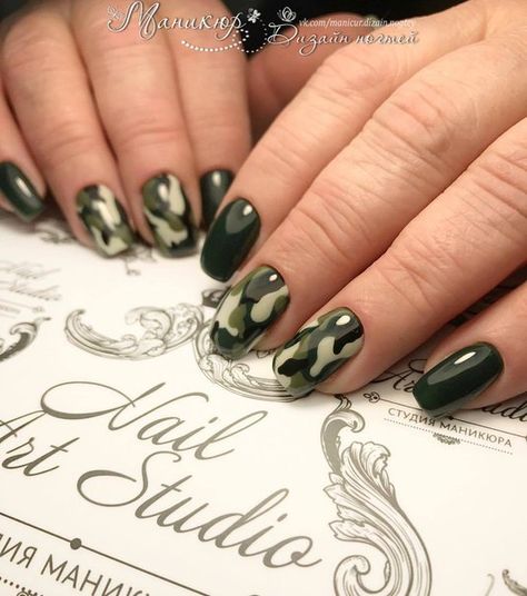 Military Nails, Country Acrylic Nails, Army Nails, Camouflage Nails, Olive Nails, Camo Nails, Country Nails, Trendy Nail Art Designs, Geometric Nail