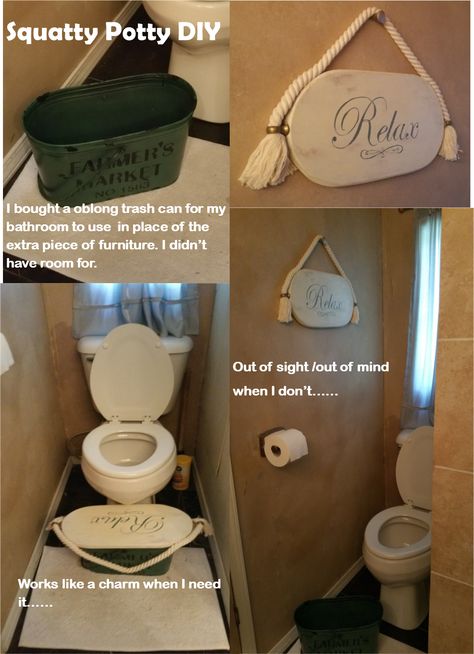 DIY Squatty Potty!  I didn't have room for another piece of furniture/equipment in my small space.  so I came up with this alternative. Diy Squatty Potty, Squatty Potty, Bathroom Upstairs, Water Closet, Making Stuff, Building An Empire, Building Projects, Master Bed, Bathroom Update