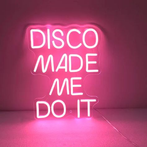 Disco made me do it neon sign Custom LED Light Art Home For Wedding Confession Party Room Aesthetic Bedroom Wall Decor Disco Office, Disco Room Aesthetic, Disco Made Me Do It, Neon Disco Party, Disco Sayings, Retro Disco Aesthetic, Disco Signage, Disco Bedroom, Disco Party Aesthetic