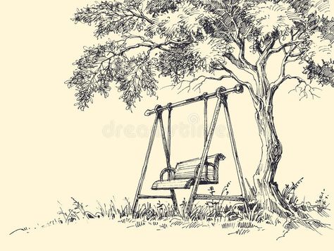 Playground Drawing, Tree Vector Illustration, Pencil Tree, Tree Drawings Pencil, Tree Vector, Landscape Sketch, Paper Pencil, Art Drawings Sketches Pencil, Girly Drawings