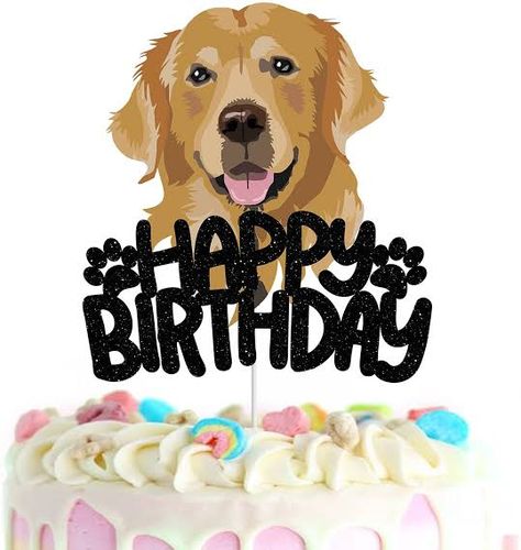 Golden Retriever Birthday Cake, Golden Retriever Birthday, Happy Birthday Dog, Dog Cake Topper, Dog Pics, Dog Birthday Party, Dog Cake, Theme Birthday Party, Happy Birthday Cake Topper