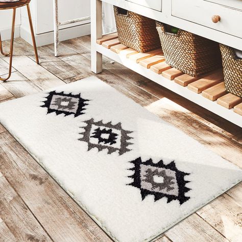 PRICES MAY VARY. High-quality Boho Bathroom Rugs: The boho bath rug is made of Plush Microfiber with great texture, which is soft, solid and durable. The warm and soft thick microfiber runner rug can effectively soothe your feet. Classic Neutral Rug: The classic mid century modern geometry pattern gives this non-slip boho bath mat a minimalist feel that will beautifully decorate the space of your home, add natural vibrancy to your room. Widely Used Bathroom Rug: This bohemian rug can be placed i Western Bathroom Rugs, Boho Bath Rug, Boho Bathroom Rugs, Boho Bathroom Rug, Farmhouse Modern Decor, Entryway Farmhouse, White Bathroom Rug, Western Bathroom, Boho Bath Mat