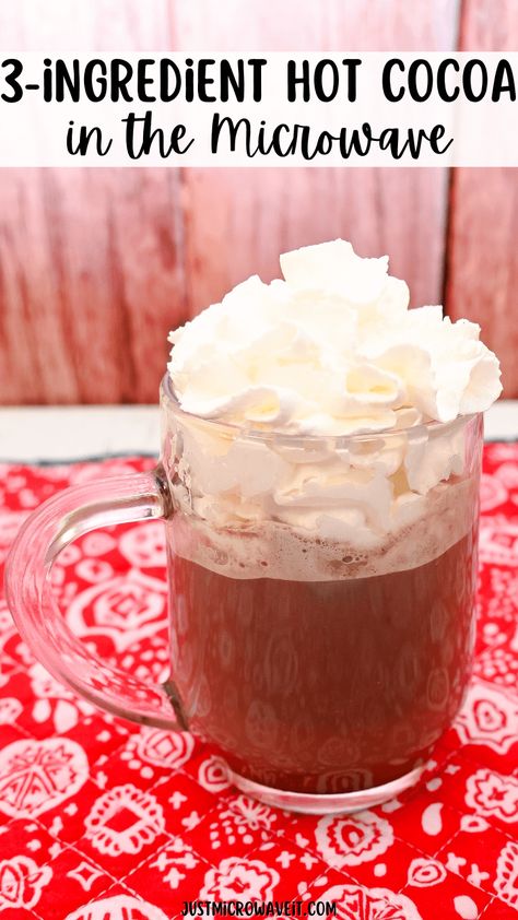 Who doesn't love hot cocoa? Make your own mug with just 3 ingredients you have at home right in the microwave! This is the perfect treat for a cold day. Homemade Hot Chocolate Microwave, Hot Cocoa For One, One Cup Hot Chocolate, Single Hot Chocolate Recipe, Single Cup Hot Cocoa Recipe, Hot Cocoa Recipe For One, Microwave Hot Chocolate, Homemade Hot Coco, Easy Hot Cocoa Recipe