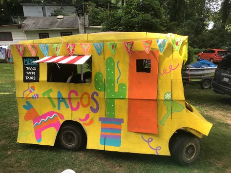 Golf Cart Ice Cream Truck, Witches Ride Golf Cart, Decorated Golf Cart Ideas Halloween, Parade Golf Cart Ideas, Wagon Floats Ideas Kids, Golf Cart Parade Ideas, Halloween Golf Cart Ideas, Fiesta Float, Golf Cart Decorating Ideas