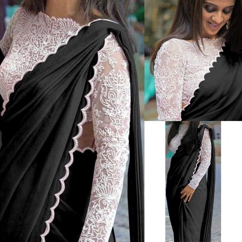 Order #HK1224 Georget with Embroidery work SAREE₹1200 on WhatsApp number +919619659727 or ArtistryC.in Moti Lace, New Saree Style, Blue Blouse Designs, Fancy Embroidery, Blouse Designs High Neck, Simple Saree Designs, Butterfly Net, Indian Sari Dress, New Saree