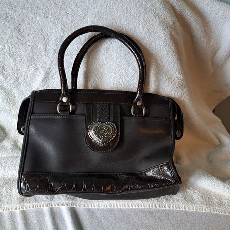 Hard Leather Satchel No Tags But Otherwise In Perfect New Condition. Comes From A Pet, Perfume And Smoke Free Home! Edgy Purse, 90s Handbags, Back To School Bags, Everyday Purse, Brighton Handbags, Brighton Bags, Black Purse, Bags Aesthetic, Black Leather Purse