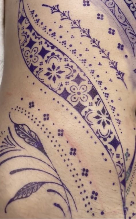 Line Work Hip Tattoo, Rib Stomach Tattoos, Ornamental Hip Tattoos Women, Symetric Tattoo Stomach, Symmetrical Hip Tattoos Women, Ornamental Hip Tattoo, Ornamental Stomach Tattoo, Under Belly Button Tattoo, Bold Ornamental Tattoo