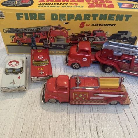 ad eBay - Find many great new & used options and get the best deals for Vintage 1950's SSS Quality toys Fire Department 5pc Assortment A-2037 w/Box RARE at the best online prices at eBay! Free shipping for many products! Toy Fire Trucks, Match Box, Emergency Vehicles, Vintage Models, 1 Of 1, Antique Toys, Fire Department, Old Toys, Fire Trucks