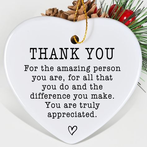 PRICES MAY VARY. 💟APPRECIATION GIFTS: Are you looking for a unique and thoughtful appreciation gifts for your teacher, employees, coworker, or friend this holiday season? Look no further than our meaningful Christmas ornament! 💟UNIQUE DESIGN: A gorgeous heart keepsake has some lovely words to help someone remember how special they are and the difference they make to others. A lovely thank-you gift to show your appreciation. 💟EXQUISITE PACKAGING: Size of heart ornament is 3" wide and 2.9” tall Thank You Quotes For A Friend, To Say Thank You, Thank You Gifts For Padrinos, Thank You Son, Gifts To Say Thank You, Thank You Love, Thank You For The Gift, Thank You For All You Do, Thank You For Being There