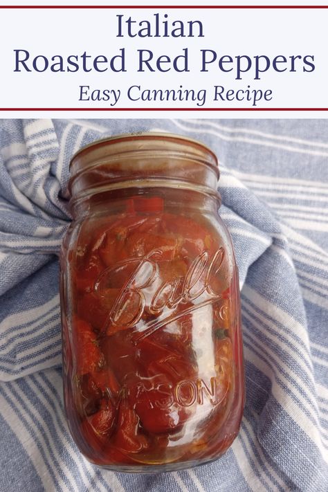 Tender, sweet, with just the right amount of heat. These Italian Roasted Red Peppers will be a delicious addition to all of your favorite recipes. This is an easy pressure canning recipe that you will want to have on your pantry shelf all year long! #canning #preserving #peppers #gardening Preserving Roasted Red Peppers, Preserving Red Peppers, Canning Red Peppers, Canning Peppers Recipes, Canning Roasted Peppers, Canning Roasted Red Peppers, Roasting Red Peppers, Peppers Gardening, Roasted Pepper Recipes