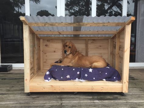 Roomy Pallet Dog Kennel                                                                                                                                                     More Pallet Dog Kennel, Pallet Dog House, Diy Dog Crate, Wooden Dog Crate, Diy Dog Kennel, Dog House Plans, Outdoor Dog House, Dog Yard, 1001 Pallets