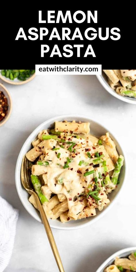 Vegan Lemon Pasta, Easy High Protein Dinner, White Asparagus Recipes, White Bean Pasta, Lemon Asparagus Pasta, Quick Vegetarian Dinner, Dairy Free Pasta, Lemon Asparagus, High Protein Dinner