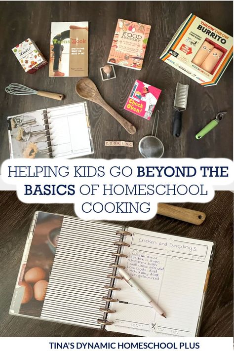 How to Help Kids Go Beyond the Basics of Homeschool Cooking & Resources. I’m sharing tips on helping your kids go beyond the basics of homeschool cooking and resources. Also, you’ll love the tips I share on my post How to Incorporate Subjects into a Fun Homeschool Cooking Unit Study. Teach your kids to move beyond teaching them to whip eggs, bake a cake, and cook grilled cheese. It's time to move on to the next thing - preparing them for independence outside the home. Activities For Homeschool Kids, Homeschool Project Ideas, Life Skills Homeschool, Homeschool Cooking Lessons, Homeschool On The Go, Homeschool Cooking Curriculum For Kids, Cooking Curriculum For Kids, Homeschool Baking Curriculum, Homeschool Health