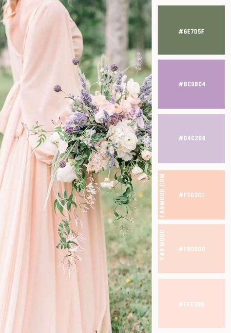 10 Peach Wedding Colours For Any Wedding Theme 1 - Fab Mood | Wedding Colours, Wedding Themes, Wedding colour palettes Lavender Colour Scheme Wedding, Peach Lilac Color Palettes, Lavender Peach Color Palette, Bird Colour Palette, Peach And Lavender Bedroom, Wedding Color Schemes Lavender, Light Peach Wedding Theme, Peach Wedding Colors Palette, Wedding Color Palette Lavender