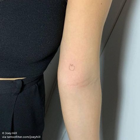 Dainty Teacher Tattoos, Tiny Teacher Tattoo, Mini Apple Tattoo, Small Apple Tattoo Ideas, Dainty Apple Tattoo, Dainty Inner Arm Tattoo, Minimalist Apple Tattoo, Small Inner Elbow Tattoo, Cute Apple Tattoo