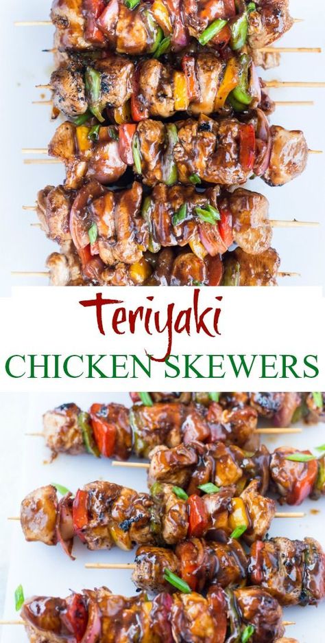 These amazing Teriyaki Chicken Skewers with sweet and savoury Teriyaki Sauce are absolutely delicious. Tender Chicken, crunchy peppers and Onion, these grilled chicken skewers are perfect appetizers for your summer barbecue.  #summerfood #SummerGrilling #4thJuly #chickenrecipes #appetizer #grilling #barbeque #teriyaki Chicken Kabob Appetizer, Grill Skillet Recipes, Teriyaki Chicken Skewers Grilled, Chicken Squewers Recipes, Smokeless Grill Recipes, Grilled Chicken Teriyaki Recipe, Barbeque Food Ideas, Skewers Ideas, Chicken Skewers Grilled