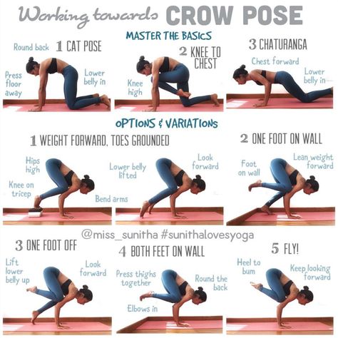 Working towards crow pose #kakasana . Firstly, master the basics! The first 3 poses are great ways of exploring and building the core & arm… Crow Pose Yoga, Yoga Crow Pose, Crow Yoga, Yoga Arm Balance, Difficult Yoga Poses, Hata Yoga, Arm Balance, Yoga Ashtanga, Crow Pose